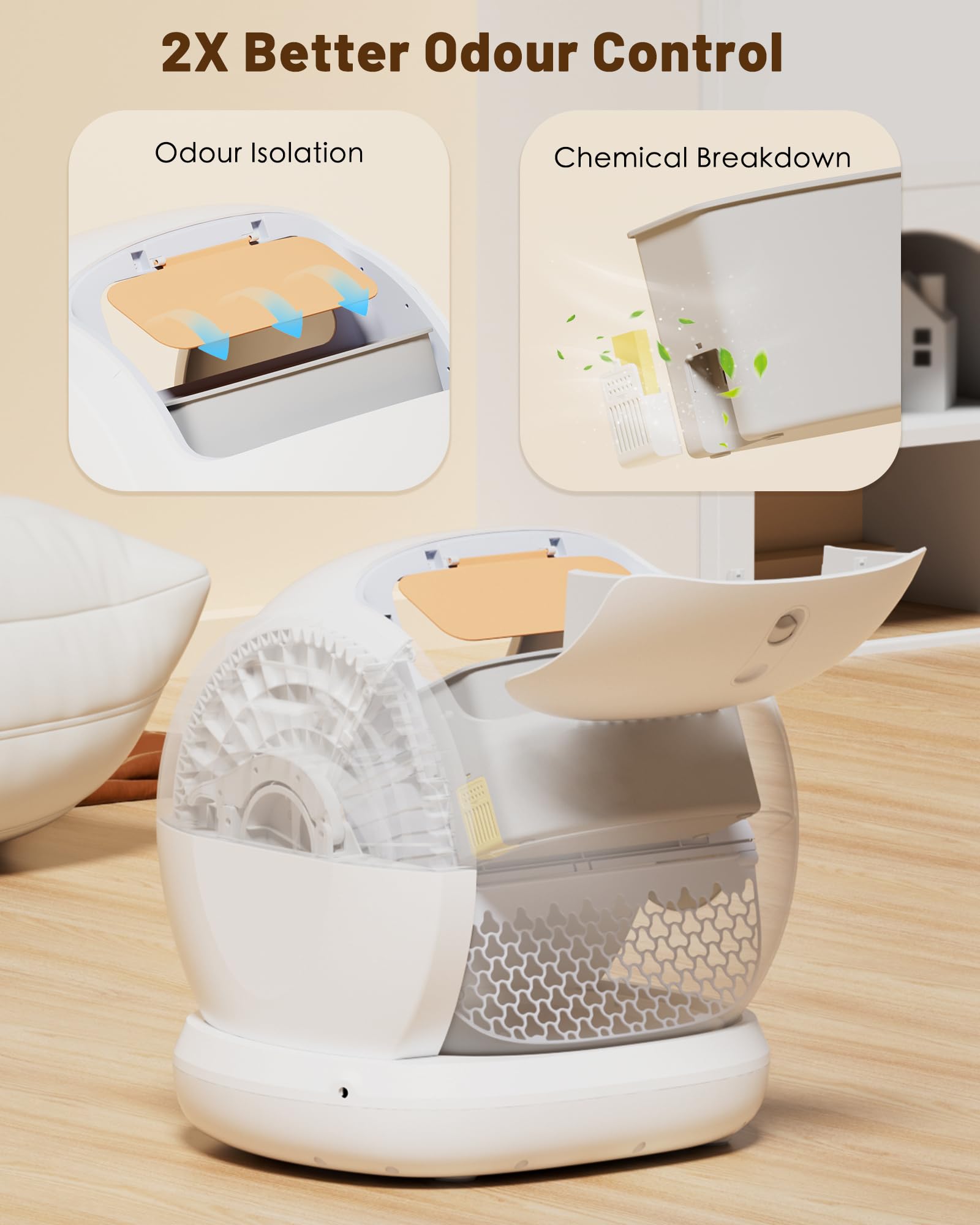 UBPET C20 Big-Opening Self Cleaning Cat Litter Tray Automatic Litter Box, 0 Cat-trap Risk | Deodorize | Low Entry | APP Control Electric Smart Robot Litter Box for Multiple Cats