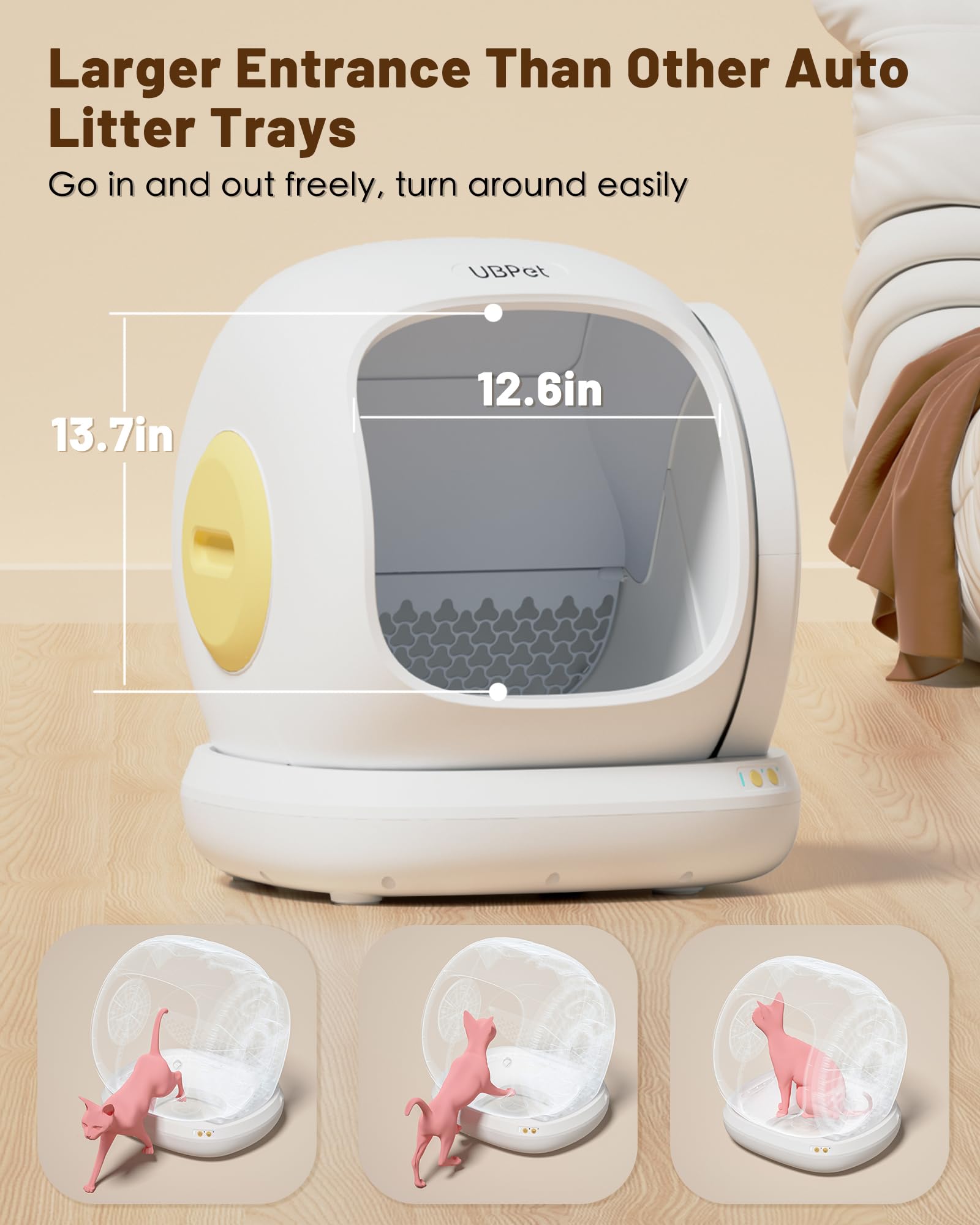 UBPET C20 Big-Opening Self Cleaning Cat Litter Tray Automatic Litter Box, 0 Cat-trap Risk | Deodorize | Low Entry | APP Control Electric Smart Robot Litter Box for Multiple Cats