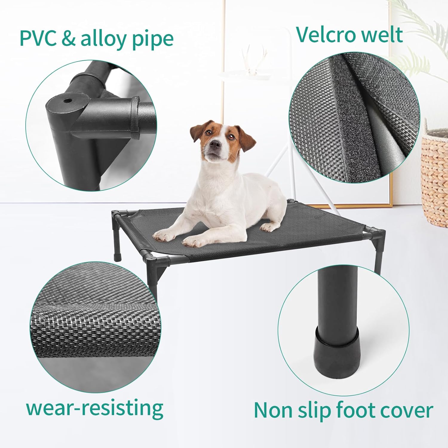 Small Elevated Outdoor Dog Bed (28x22x7in) - Raised, Waterproof, Breathable Teslin Mesh, Durable, Non-Slip, Portable Camping Bed for Dogs (Max Weight 60 lbs), Black