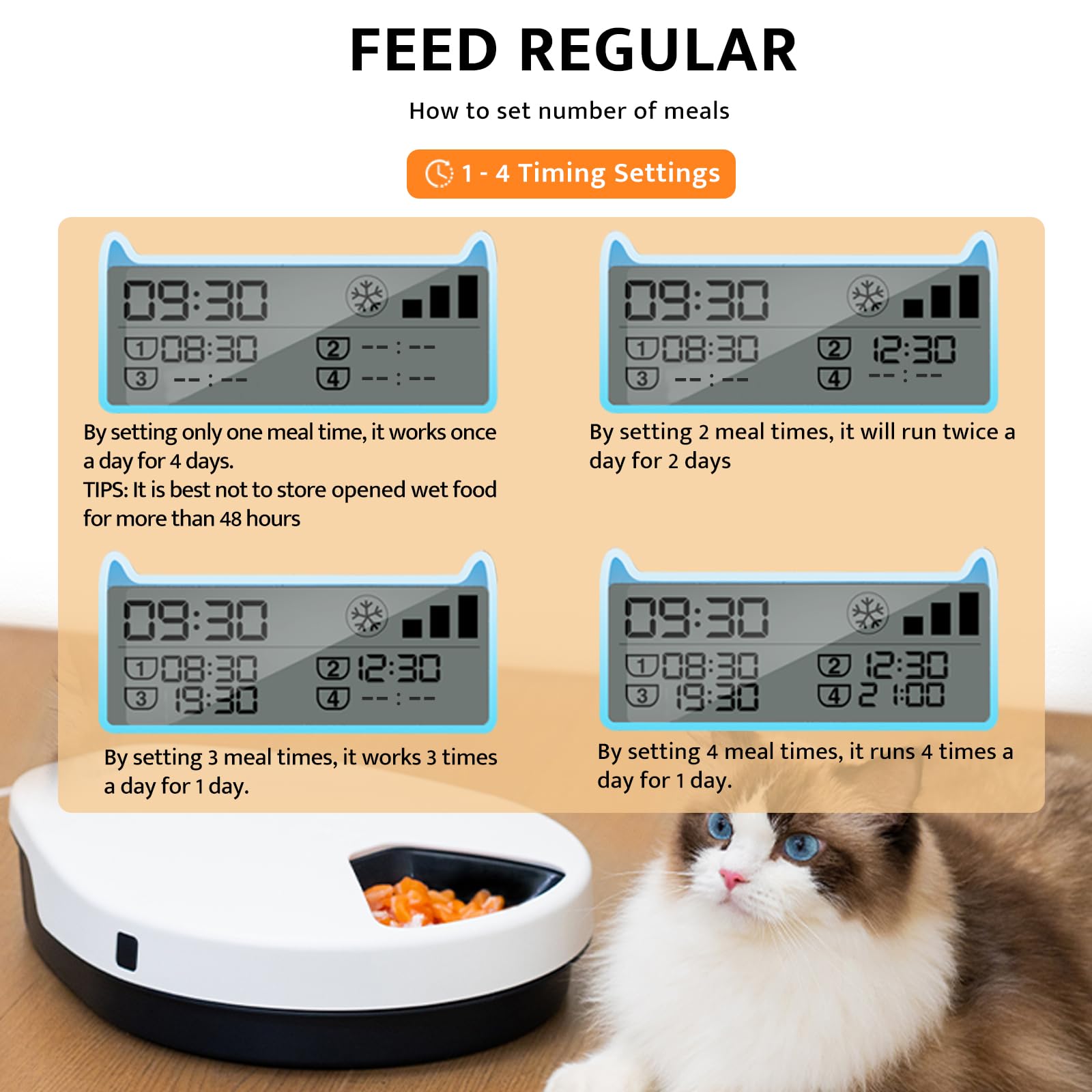 UBPET Automatic Cat Feeder Wet Food with Cooling, Semiconductor Refrigeration, with Timer, 5 Food Compartments for 330g Pet Food Each, Premium Meal Plates, Washable, for Cats, Dogs