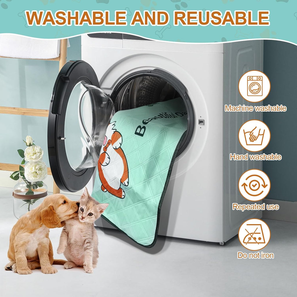 4-Pack Washable Pee Pads for Dogs (35x22in) – Extra-Absorbent, Thick, Reusable Puppy Pads with Non-Slip Base, Leak-Resistant, Ideal for Puppy Playpen, Crate, Whelping Box, and Potty Training – Blue