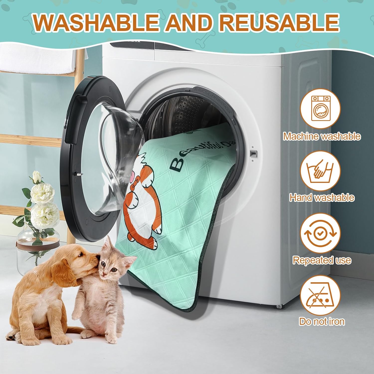 4-Pack Washable Pee Pads for Dogs (35x22in) – Extra-Absorbent, Thick, Reusable Puppy Pads with Non-Slip Base, Leak-Resistant, Ideal for Puppy Playpen, Crate, Whelping Box, and Potty Training – Blue