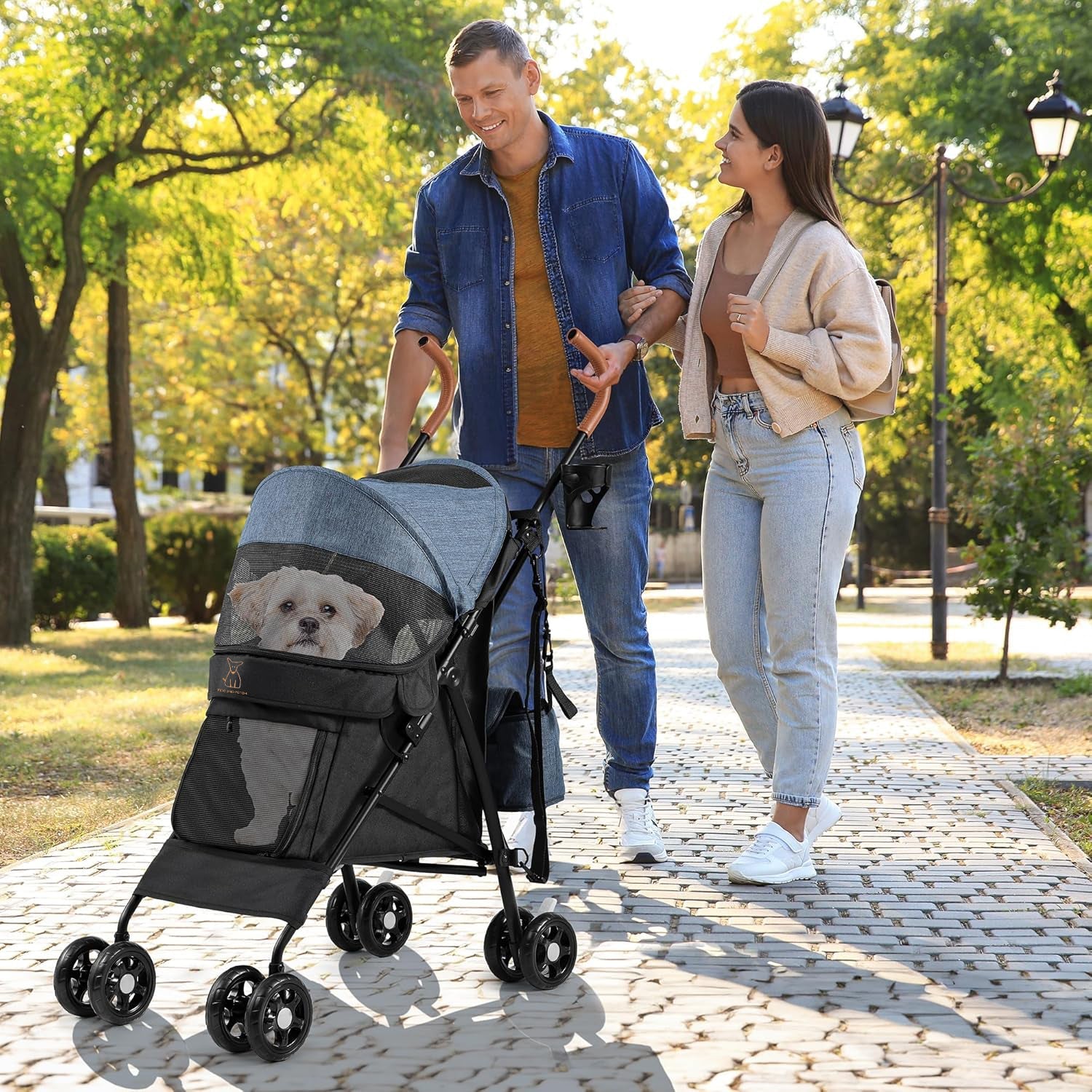 Palster Explorer All-Terrain Dog Stroller – Foldable Pet Buggy with Suspension for Small Dogs & Cats (Black & Harbour Blue)